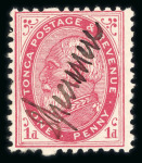 Stamp of Tonga 1886-88 1d and 2d, perf.12x11 1/2, with ms "Specimen"