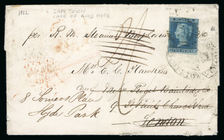 Stamp of South Africa » Cape of Good Hope 1852 stampless wrapper from Cape Town to England redirected with GB 1841 2d blue