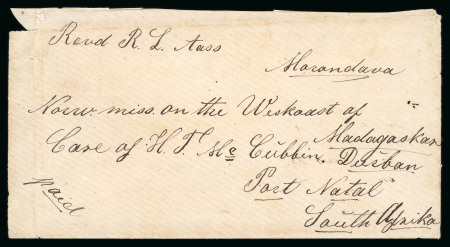 Stamp of Madagascar (British Post) Stampless envelope to Reverend Aass at Morondava "Norv. miss. on the westkoast of Madagaskar"