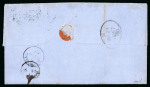 Stamp of Barbados 1867 (Feb 9) entire to Nova Scotia with 1861-70 (1d) blue pair tied by oval cog-wheel cancels