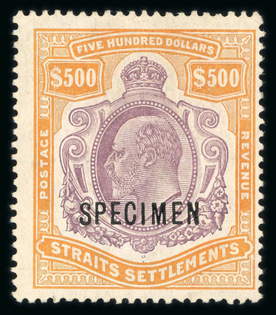 Stamp of Malaysia » Straits Settlements 1906-12 $500 purple and orange overprinted "SPECIMEN", mint