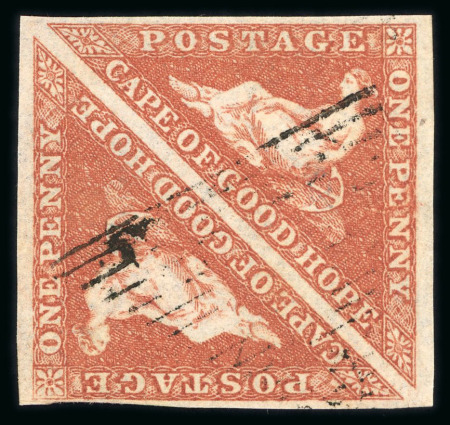 Stamp of South Africa » Cape of Good Hope 1853 1d brick-red on slightly blued paper in used pair