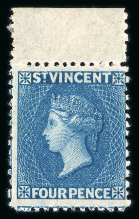 Stamp of St. Vincent 1862-68 no wmk 4d blue perf.11 to 12 1/2, two mint examples