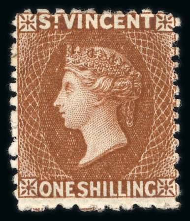 Stamp of St. Vincent 1869 Colour Change 1s brown, mint large part o.g.