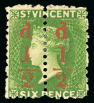 Stamp of St. Vincent 1881 1/2d on 6d in unsevered pair, mint h.r.
