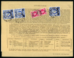 Stamp of British Occupation of Italian Colonies » Eritrea 1951 (Nov 29) telegram form with message franked on the reverse with 1950 "B. A. ERITREA" 65c on 8d (2) and 10s on 10s (3)