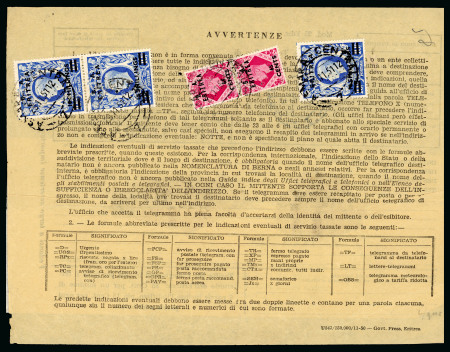 Stamp of British Occupation of Italian Colonies » Eritrea 1951 (Nov 29) telegram form with message franked on the reverse with 1950 "B. A. ERITREA" 65c on 8d (2) and 10s on 10s (3)