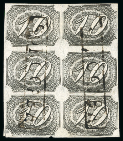 Stamp of Brazil » 1844-46 Slanting Figures 1846, 10r black, two vertical blocks of six used at Sao Joao del Rei and Sorocaba