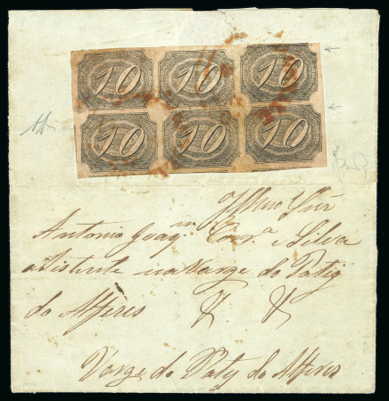 Stamp of Brazil » 1844-46 Slanting Figures 1846, 10r black, horizontal block of six, on cover from Rio de Janeiro