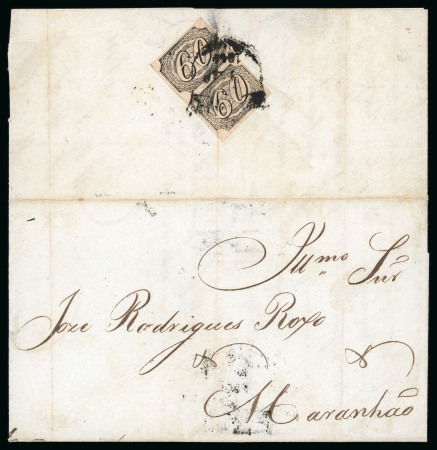 Stamp of Brazil » 1844-46 Slanting Figures 1846, 60r black, vertical pair featuring types I / IIa, thin paper, on cover from Pernambuco