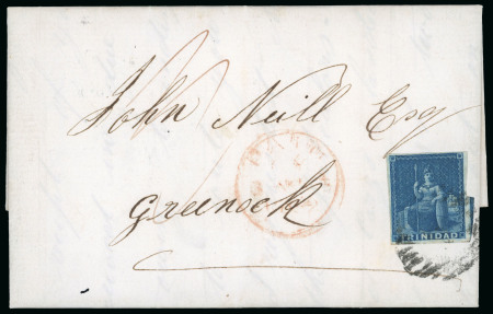 Stamp of Trinidad and Tobago » Trinidad 1852 (Oct 10) entire to Scotland with 1851-55 (1d) deep blue