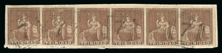 Stamp of Trinidad and Tobago » Trinidad 1851-55 (1d) purple-brown used strip of six