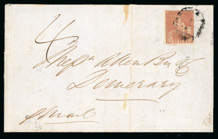 Stamp of Trinidad and Tobago » Trinidad 1855 (Jul 17) wrapper to British Guiana with 1851-55 (1d) brick red