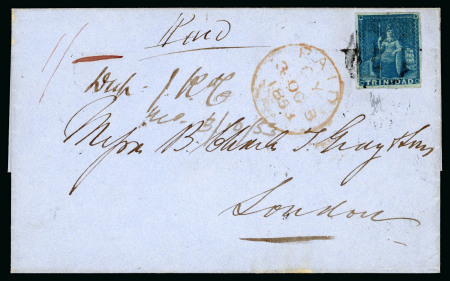 Stamp of Trinidad and Tobago » Trinidad 1853 (Sep 9) wrapper to England with 1851-55 (1d) deep blue on deeply blued paper