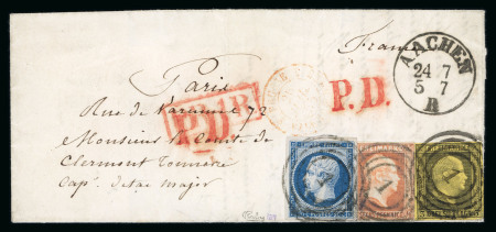 Stamp of German States » Prussia 1855, Letter from Aachen for Paris with mixed French Empire and Prussia franking