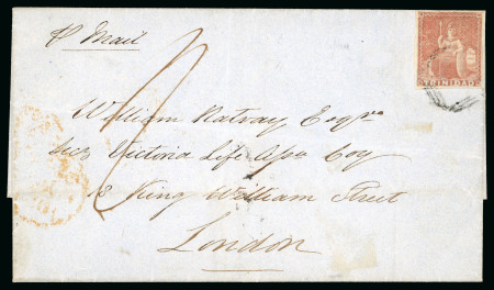 Stamp of Trinidad and Tobago » Trinidad 1854 (Mar 11) wrapper to England with 1851-55 (1d) brownish red