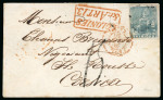 Stamp of Trinidad and Tobago » Trinidad 1855 (Jun 9) ladies' envelope to Corsica with 1852-60 lithographed (1d) greenish blue