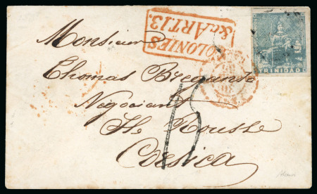 Stamp of Trinidad and Tobago » Trinidad 1855 (Jun 9) ladies' envelope to Corsica with 1852-60 lithographed (1d) greenish blue