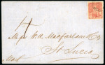 Stamp of Trinidad and Tobago » Trinidad 1858 (May 25) wrapper to St. Lucia with 1854-57 (1d) rose-red