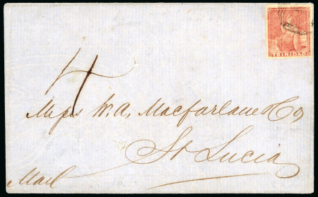 Stamp of Trinidad and Tobago » Trinidad 1858 (May 25) wrapper to St. Lucia with 1854-57 (1d) rose-red