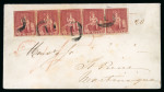 Stamp of Trinidad and Tobago » Trinidad 1860ca. envelope to Martinique with 1859 pin perf.12 1/2 (1d) carmine-lake strip of five