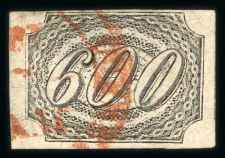 Stamp of Brazil » 1844-46 Slanting Figures 1846, 600r black, intermediate impression, single used in red