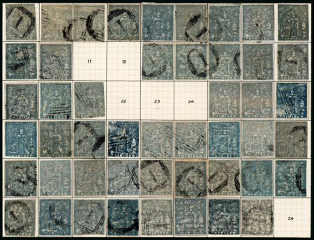 Stamp of Trinidad and Tobago » Trinidad 1852-60 Partial sheet reconstruction using mostly Fifth Issue stamps with 48 stamps
