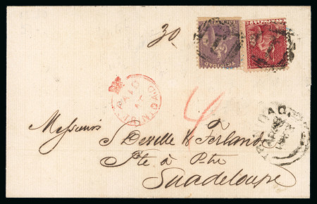 Stamp of Trinidad and Tobago » Trinidad 1862-63 (1d) crimson-lake perf. 11 1/2, 12 with compound perf.11, on 1863 (Apr) wrapper to Guadeloupe