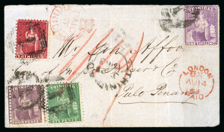Stamp of Trinidad and Tobago » Trinidad 1863 (Jul 13) envelope sent to Penang; ex Yardley, Hurlock, Burrus, Marriott and "Scarborough"