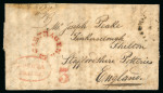 Stamp of Jamaica 1800-54, collection of 9 pre-stamp covers mounted on exhibit pages