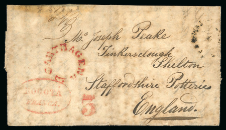 Stamp of Jamaica 1800-54, collection of 9 pre-stamp covers mounted on exhibit pages