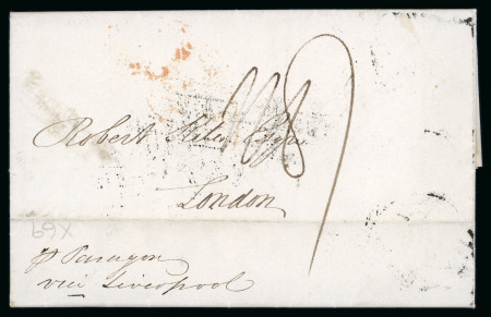 Stamp of Jamaica 1818-41, group of 7 Commercial Rooms forwarding agents covers showing various cachets