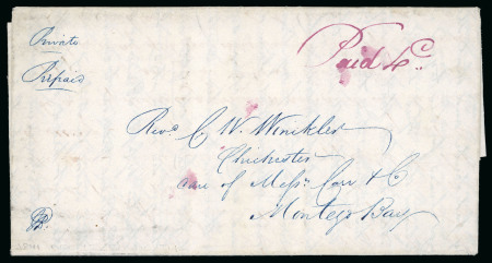 Stamp of Jamaica 1841 (Dec 18) entire from Falmouth to Montego Bay, endorsed "Paid 4d" at top right, reverse with good "FALMOUTH / JAMAICA" type P2a