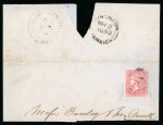 Stamp of Jamaica 1858-59, group of two covers and a large piece with GB stamps used in Jamaica