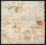 Stamp of Brazil » 1850-66 Upright Figures 1861, 280r vermilion, a large margined example on insufficiently franked transatlantic mail to France.