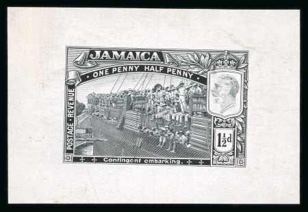 Stamp of Jamaica 1919-21 Pictorial Issue 1 1/2d die proof in an unfinished state in black