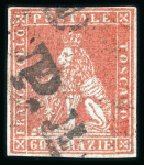 Stamp of Italian States » Tuscany 1851-52, 60cr brick-red on greyish, very fine used