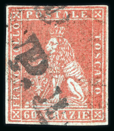 Stamp of Italian States » Tuscany 1851-52, 60cr brick-red on greyish, very fine used