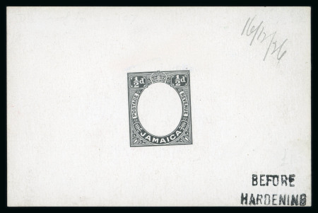 Stamp of Jamaica 1921-27 1/2d green specialised collection mounted on five pages incl. die proof of the frame