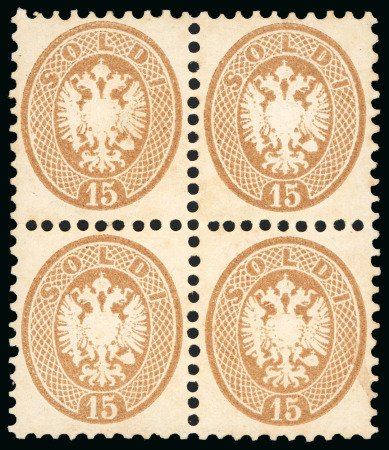 Stamp of Austria » Lombardy Venetia 1864, 15s brown mint block of four, original gum
