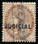 Stamp of Jamaica 1860-1911 Laureated Head collection mounted on 10 pages, incl. several "$" for "S" in "SHILLING" variety used