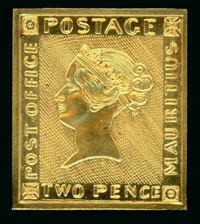 Stamp of Mauritius » 1847 Post Office Issue (SG 1-2) 1964 2d "Post Office" Mauritius replica in 999.9 solid gold