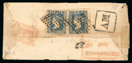 Stamp of India » Postal History in Hyderabad 1854 (Nov 26) / 1855 (Apr 28) Two letters bearing (on