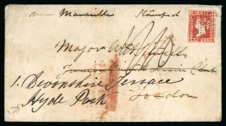 Stamp of India » Postal History in Hyderabad 1856 (Dec 12) Envelope from Aurangabad to London, franked