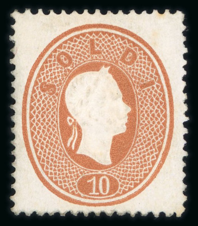 Stamp of Austria » Lombardy Venetia 1862, 10s brick brown, original gum, superb