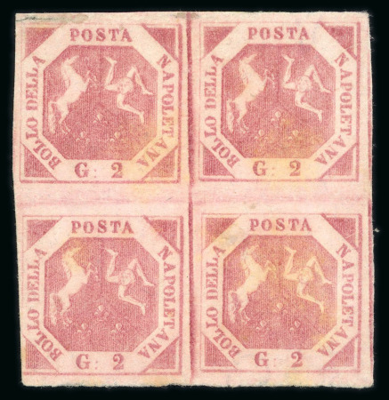 Stamp of Italian States » Naples 1858, 2gr carmine, block of four with fresh original