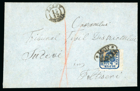 Stamp of Romania » United Principalities 1862-1864 30 parale blue, touched on two sides to very large