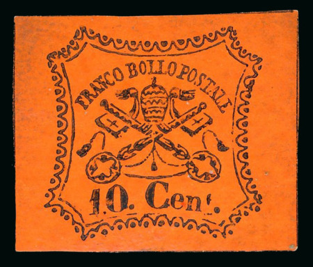 Stamp of Italian States » Papal States 1867, 10c black on vermilion, original gum