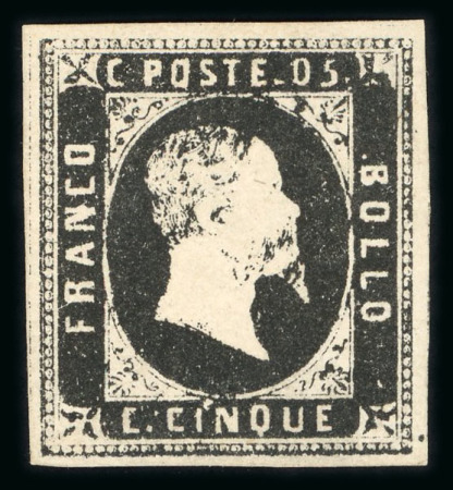 Stamp of Italian States » Sardinia 1851, 5c grey-black, original gum, lightly hinged