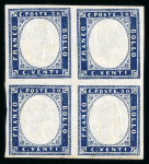Stamp of Italian States » Sardinia 1853-63, 5c to 3L, set of five blocks of four and one